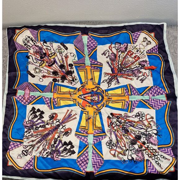 Set Of 2 Multicolored Multi Print 100% Silk Square Scarfs Women Fairy Office - Picture 5 of 7